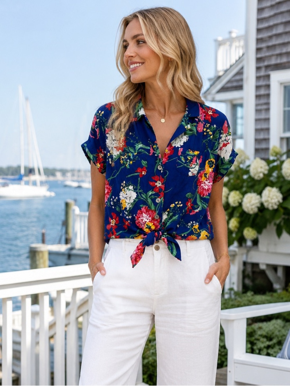 MAEVE by Anthropologie Floral Tie Front Blouse Top Size 2